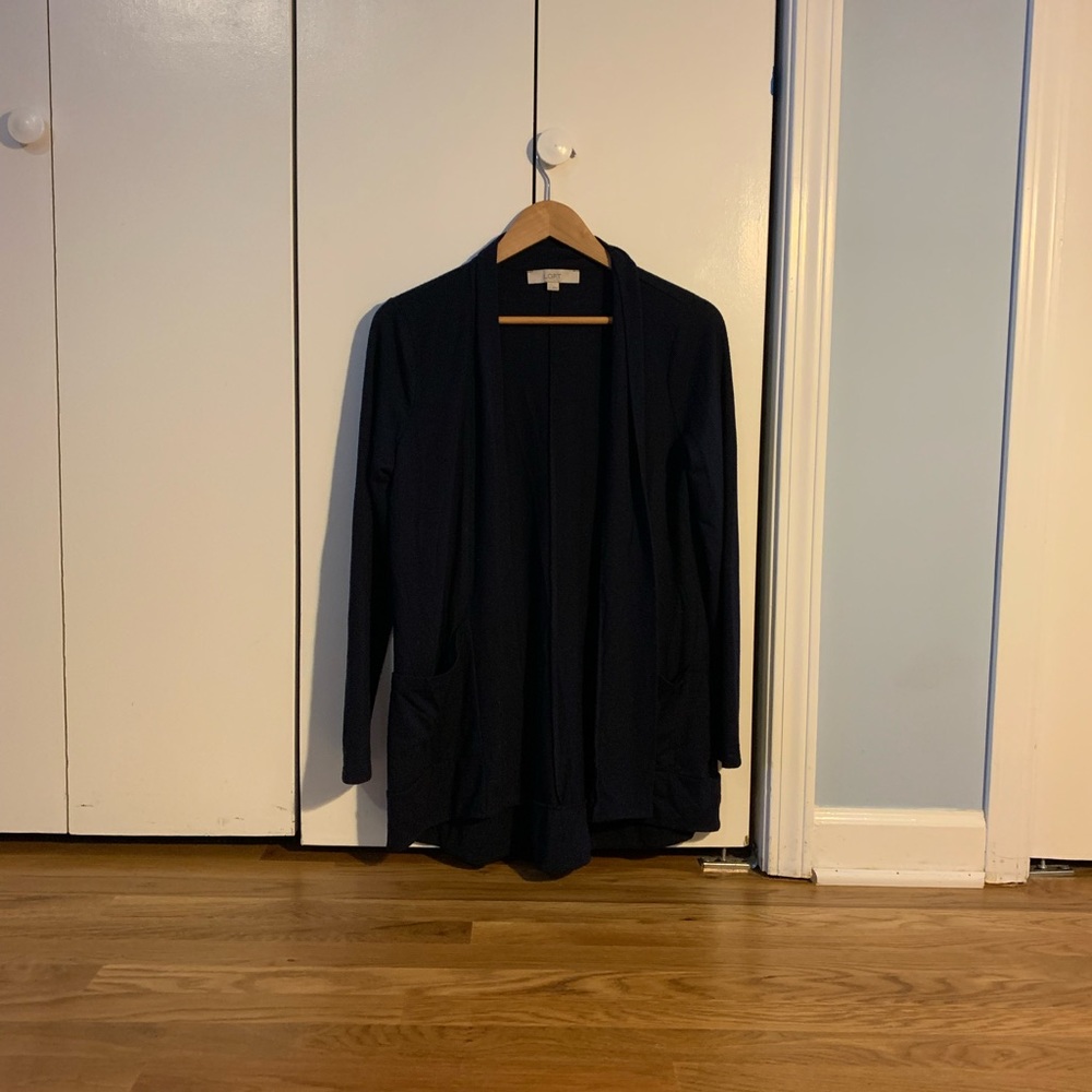 Long navy blue Loft cardigan size small